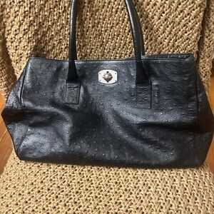 Furla Black Ostrich Leather Bag